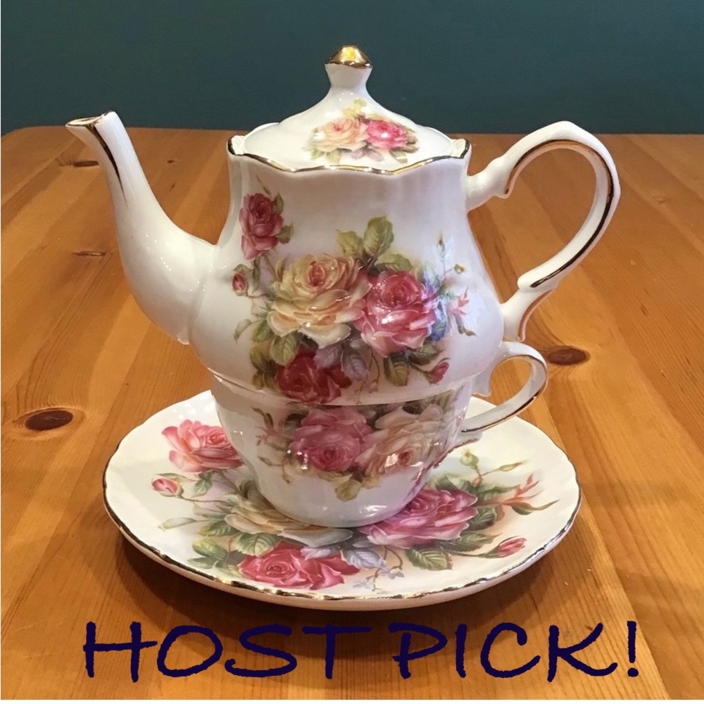GRACE’S TEAWARE TEA FOR ONE ENGLISH ROSE GARDEN TEAPOT CUP SAUCER